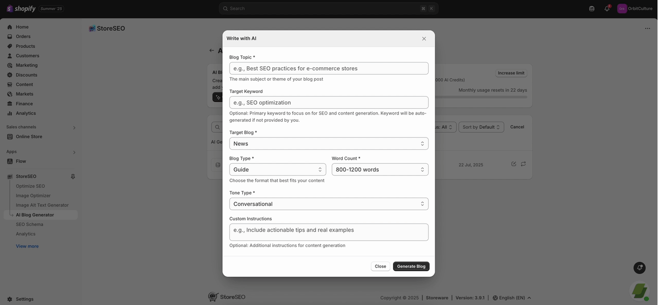 How to Generate Blog Posts with StoreSEO AI Blog Generator 4 StoreSEO AI Blog Generator