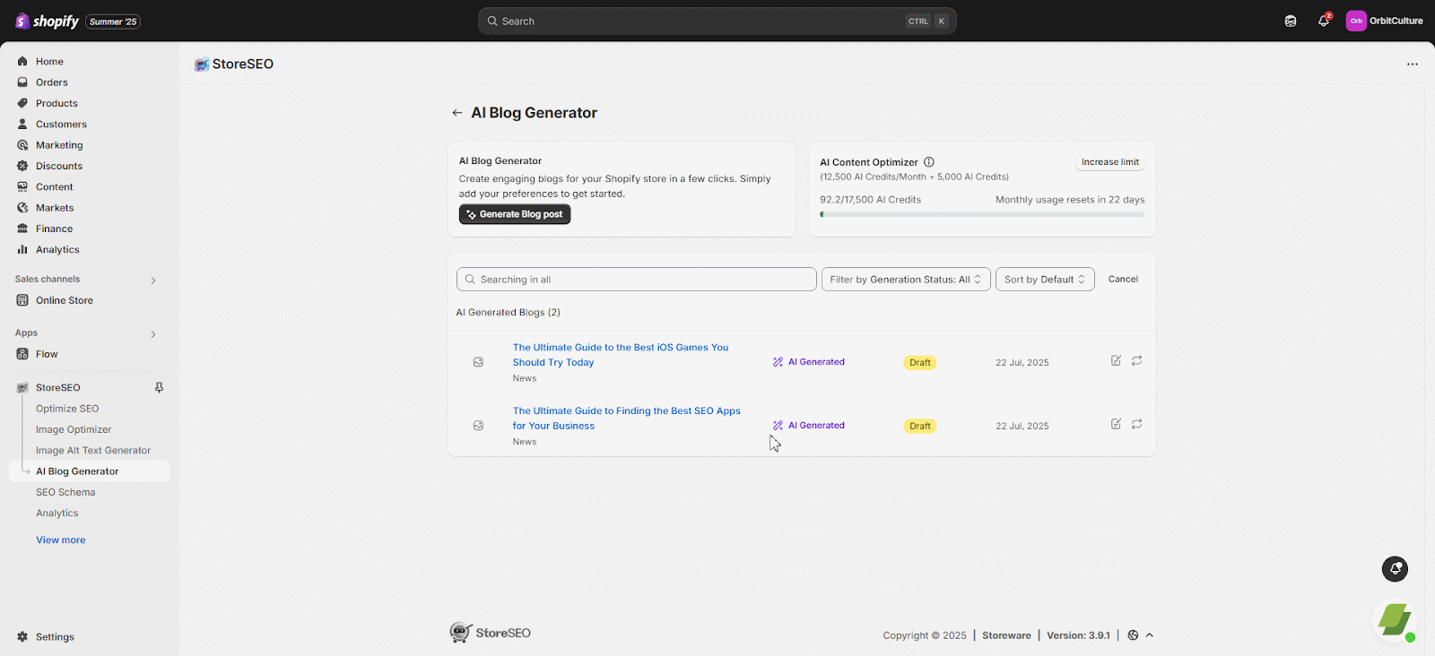 How to Generate Blog Posts with StoreSEO AI Blog Generator 7 StoreSEO AI Blog Generator